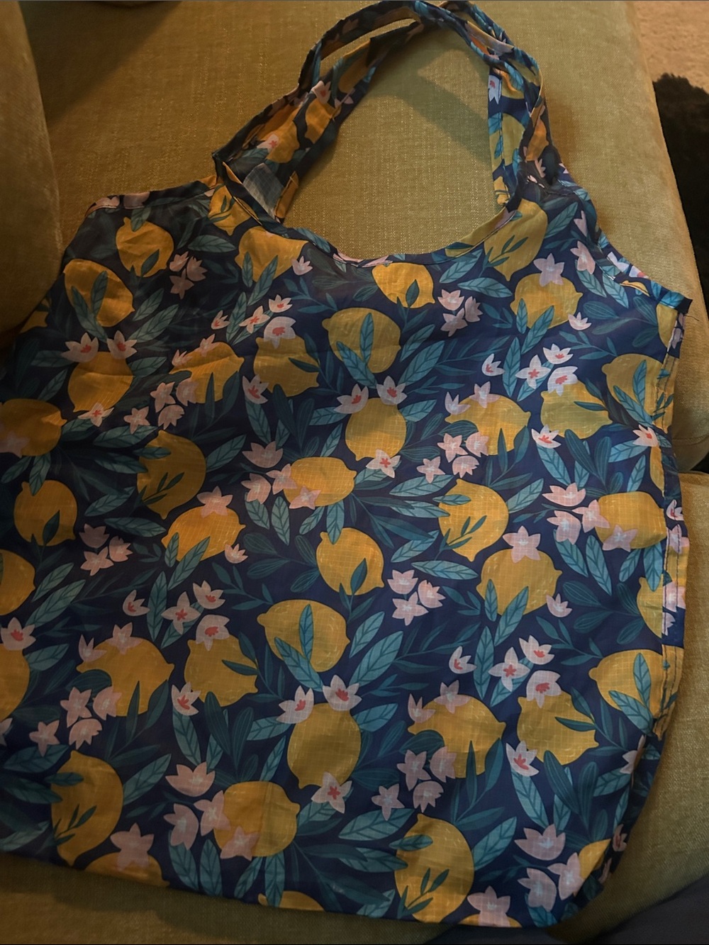 Navy Lemon-Print Everyday Tote Bag